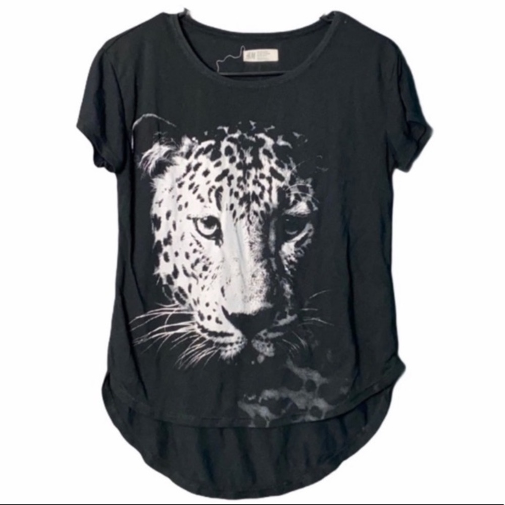 H&M Black Leopard Short-Sleeve Top, size S